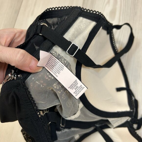 Victoria’s Secret Corset Womens Size 34D Black Lace Top Tie Front Back Zip - Picture 7 of 9